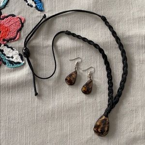 Black and Brown Gemstone Pendant and Earrings